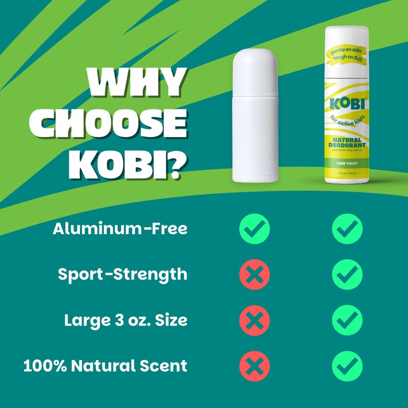 Kobi Deodorant for Active Kids, Teens, Boys, Girls - Natural, Aluminum-Free, Sport Strength - Lime Twist - Image 3